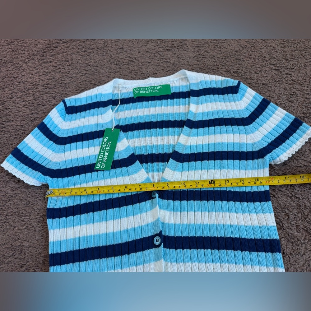 United Colors of Benetton Blue Striped Sweater Dress Cardigan Duster M NEW - Picture 13 of 15